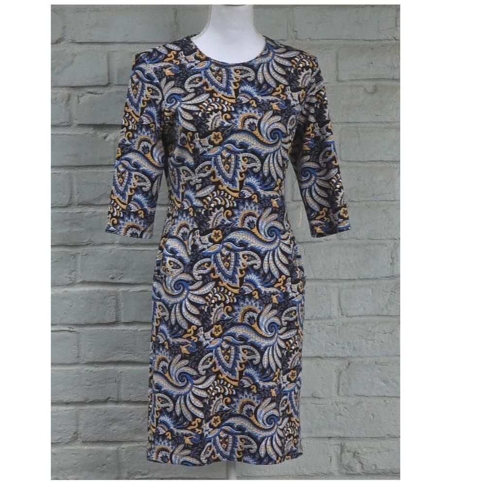 J. McLaughlin Catalyst Sheath Dress Blue Black Fairbanks Paisley Size M EUC